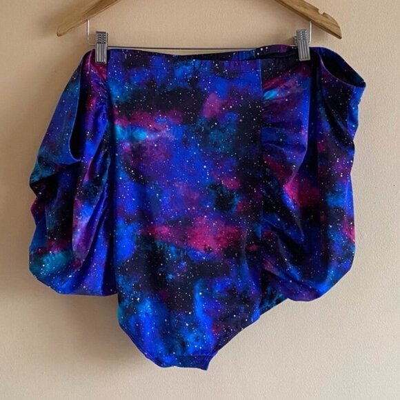 Torrid Swim Bottom Woman 6 Galaxy Mesh High Rise Ruched Detail Purple Blue - Picture 3 of 11